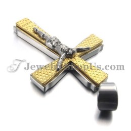 Élégant Pendentif Croix De Jusus En Titane Et Or