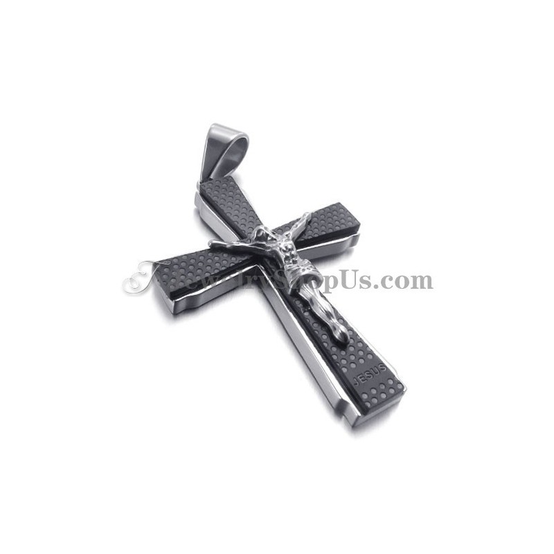 Élégant Pendentif Croix De Jusus En Titane Noir Élégant Pendentif Croix De Jusus En Titane Noir