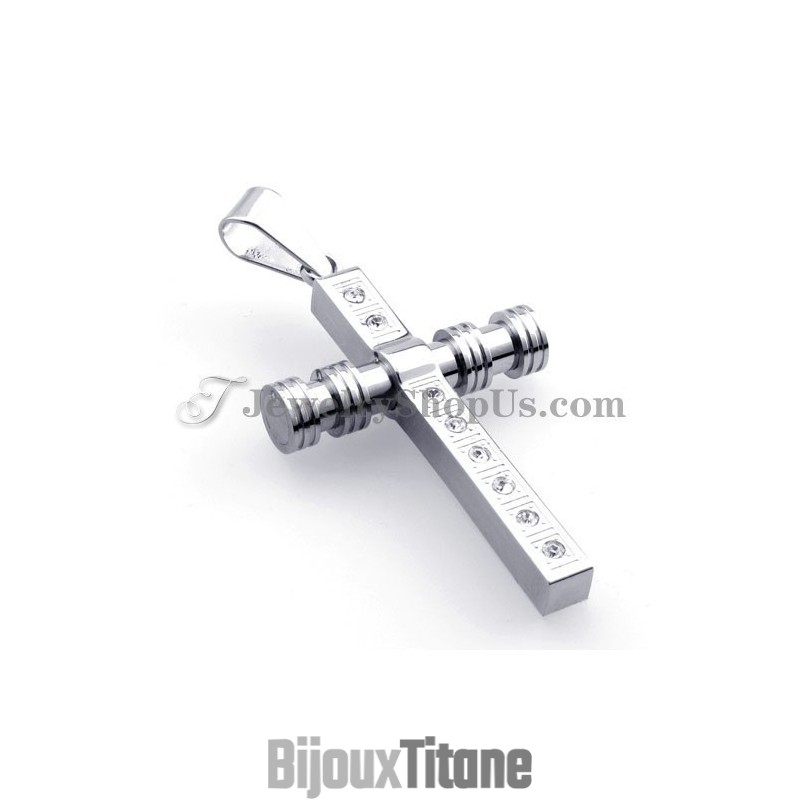 Magnifique Pendentif Croix En Titane Avec Strass
