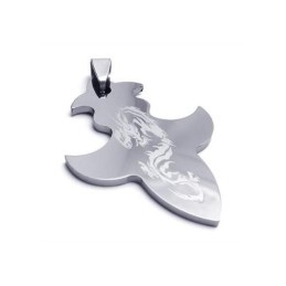 Collier Avec Pendentif Croix Dragon En Acier Tungstène Pour Homme (Neuf)