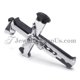 Pendentif Classique En Titane Noir Avec Croix De Jésus