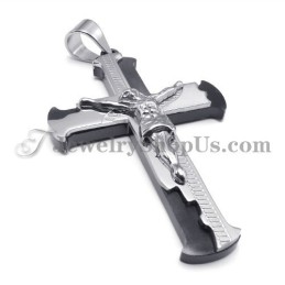 Pendentif Classique En Titane Noir Avec Croix De Jésus