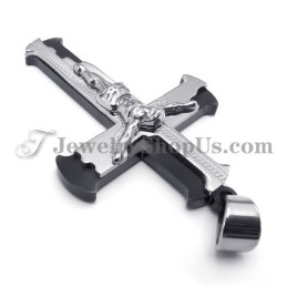 Pendentif Classique En Titane Noir Avec Croix De Jésus