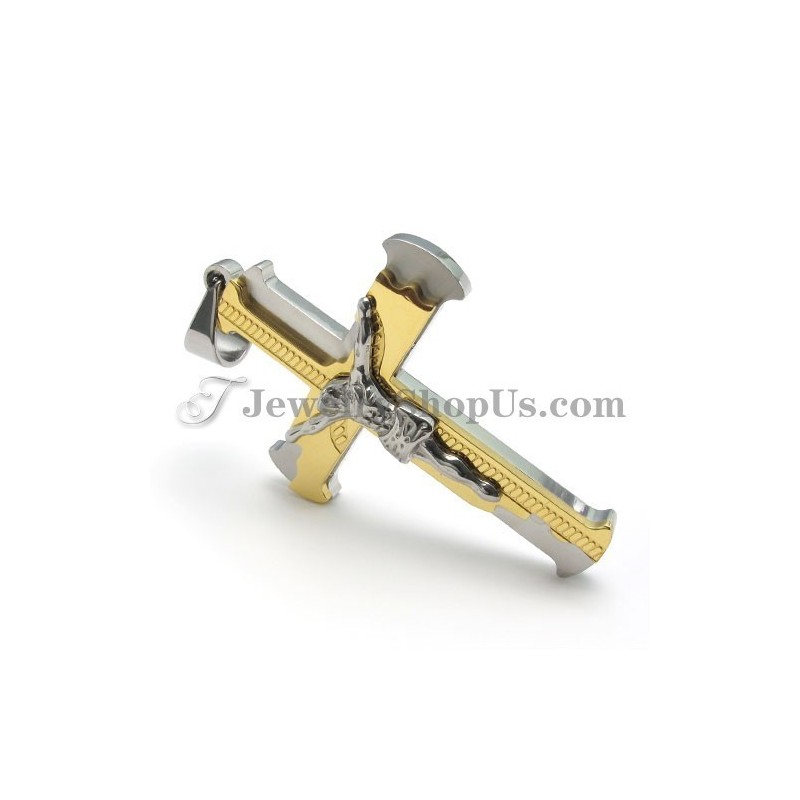 Pendentif Classique En Or Et Titane Avec Croix De Jésus