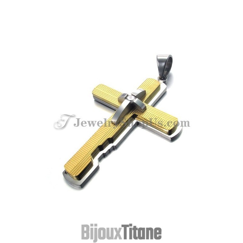 Pendentif Croix En Titane Doré