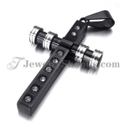 Magnifique Pendentif Croix En Titane Noir Avec Strass