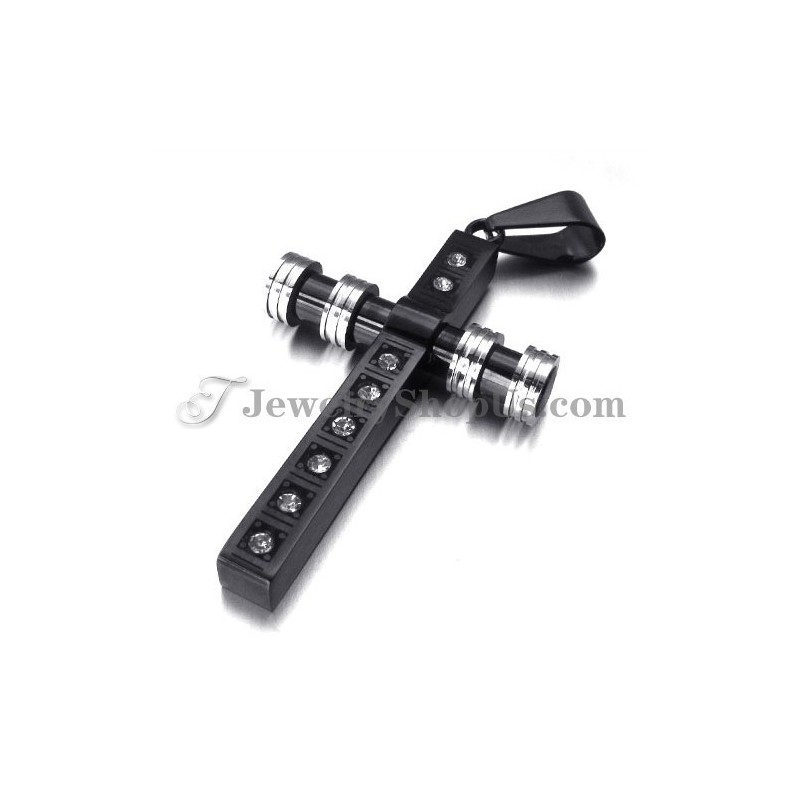 Magnifique Pendentif Croix En Titane Noir Avec Strass Magnifique Pendentif Croix En Titane Noir Avec Strass