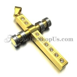 Magnifique Pendentif Croix En Titane Doré Avec Strass