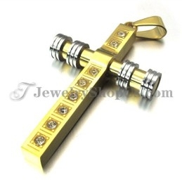 Magnifique Pendentif Croix En Titane Doré Avec Strass
