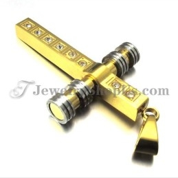 Magnifique Pendentif Croix En Titane Doré Avec Strass