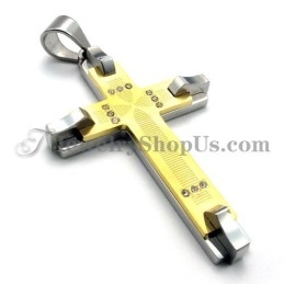 Magnifique Pendentif Croix En Titane Doré Avec Strass