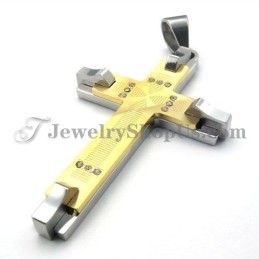 Magnifique Pendentif Croix En Titane Doré Avec Strass