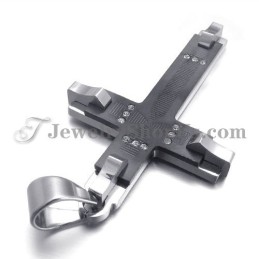 Superbe Pendentif Croix En Titane Noir Avec Strass