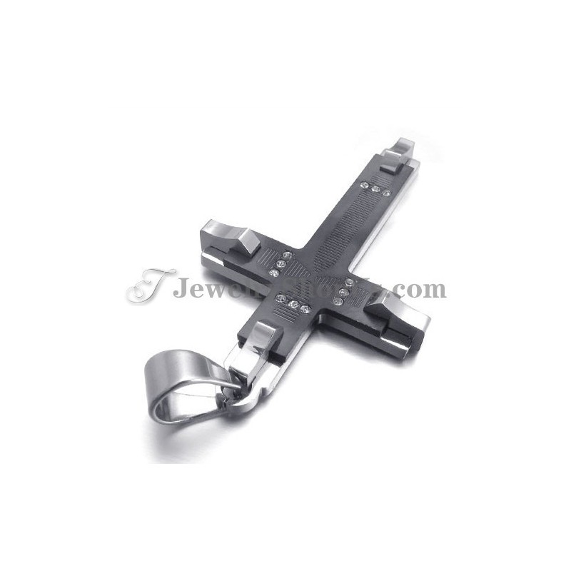 Superbe Pendentif Croix En Titane Noir Avec Strass Superbe Pendentif Croix En Titane Noir Avec Strass