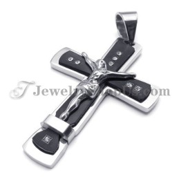Pendentif Classique En Titane Noir Avec Croix De Jésus