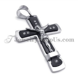 Pendentif Classique En Titane Noir Avec Croix De Jésus