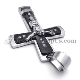Pendentif Classique En Titane Noir Avec Croix De Jésus