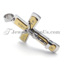 Magnifique Pendentif Croix De Jésus En Titane Doré