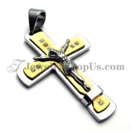 Magnifique Pendentif Croix De Jésus En Titane Doré