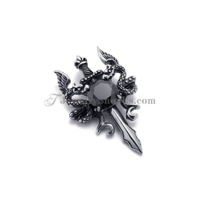 Pendentif Épée Tendance En Titane Avec Zircon Noir Pendentif Épée Tendance En Titane Avec Zircon Noir