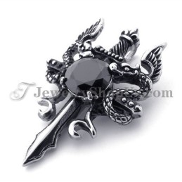 Pendentif Épée Tendance En Titane Avec Zircon Noir