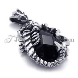 Pendentif Élégant En Titane Et Zircon Noir