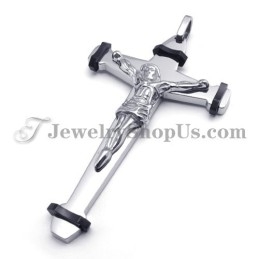 Pendentif Élégant En Titane Noir Avec Croix De Jésus