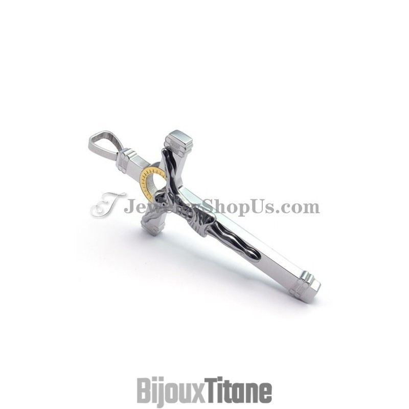Élégant Pendentif Croix De Jésus En Titane Doré Élégant Pendentif Croix De Jésus En Titane Doré