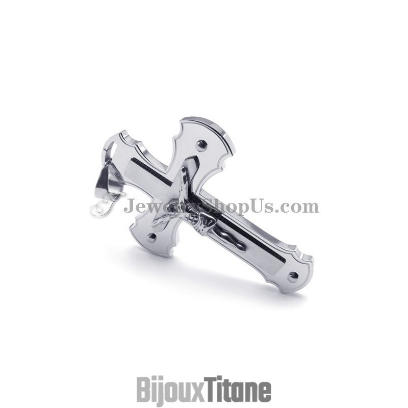 Pendentif Classique En Argent Et Titane Avec Croix De Jésus Pendentif Classique En Argent Et Titane Avec Croix De Jésus