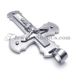 Pendentif Classique En Argent Et Titane Avec Croix De Jésus