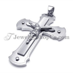 Pendentif Classique En Argent Et Titane Avec Croix De Jésus