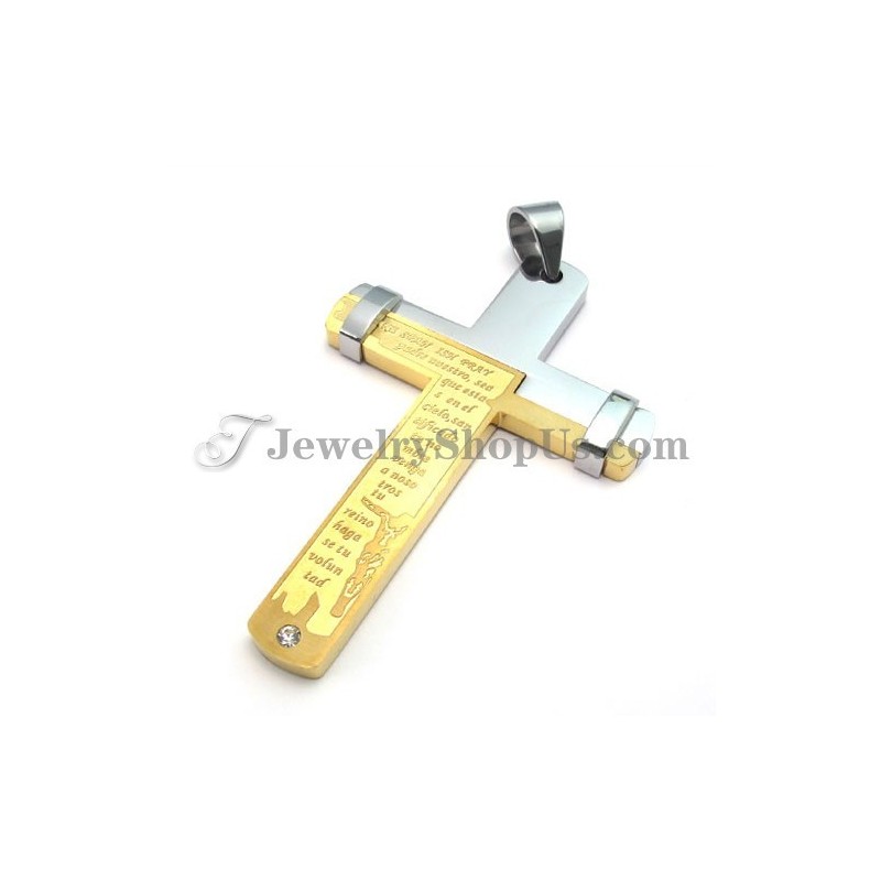 Élégant Pendentif Croix En Titane Doré Avec Strass Élégant Pendentif Croix En Titane Doré Avec Strass