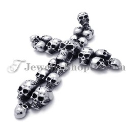 Pendentif Croix En Titane Avec Têtes De Mort Tendance