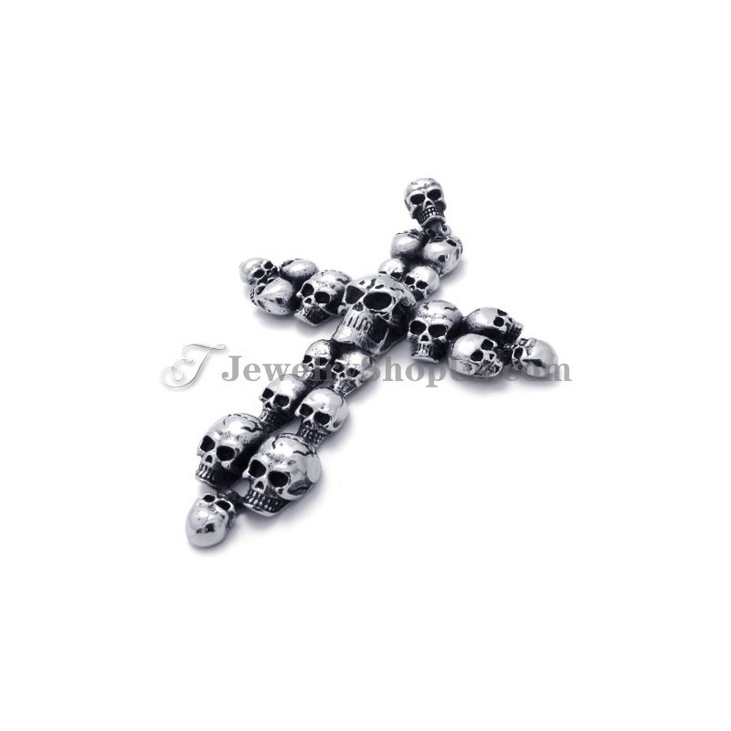 Pendentif Croix En Titane Avec Têtes De Mort Tendance