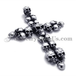 Pendentif Croix En Titane Avec Têtes De Mort Tendance