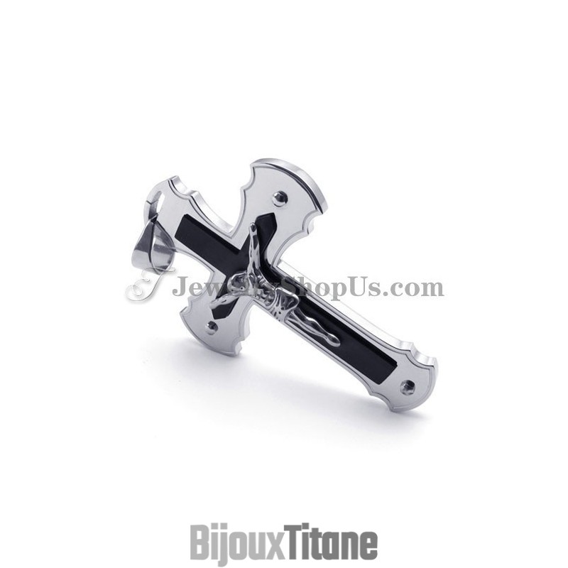 Pendentif Croix De Jésus Classique En Titane Noir Pendentif Croix De Jésus Classique En Titane Noir