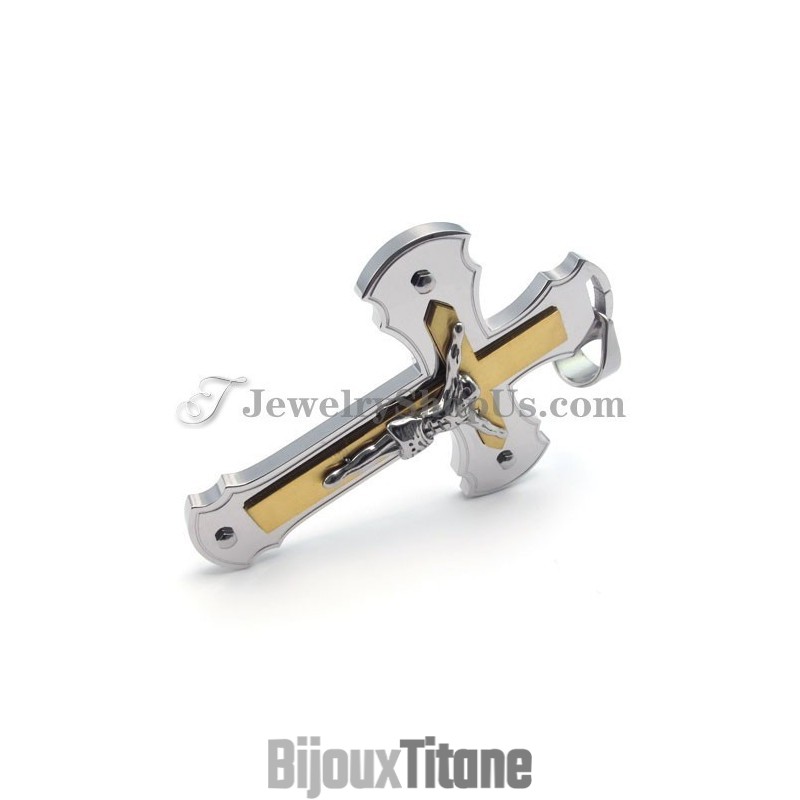 Pendentif Croix De Jésus Classique En Or Et Titane