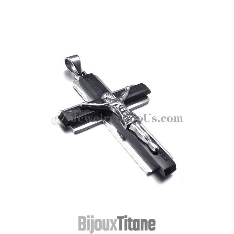 Pendentif Croix De Jésus En Titane Noir Tendance