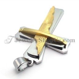 Magnifique Pendentif Croix En Titane Doré