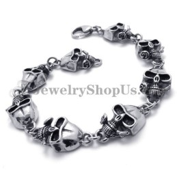Bracelet Élégant En Titane Avec Têtes De Mort
