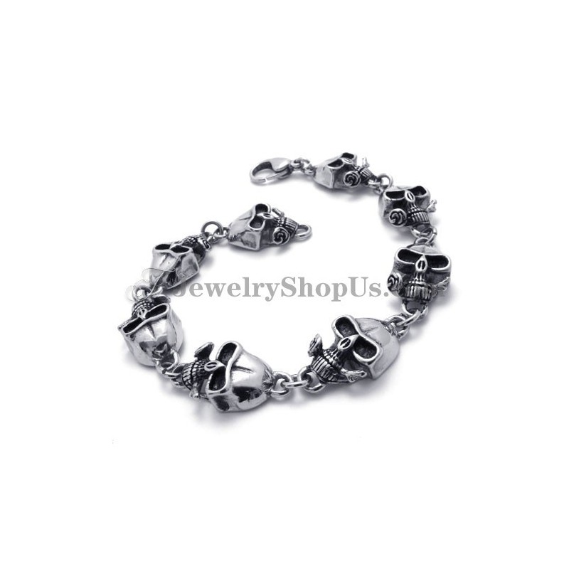 Bracelet Élégant En Titane Avec Têtes De Mort Bracelet Élégant En Titane Avec Têtes De Mort