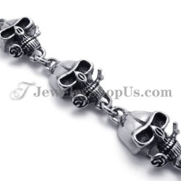 Bracelet Élégant En Titane Avec Têtes De Mort