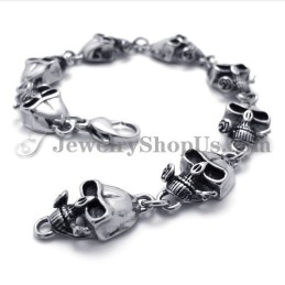 Bracelet Élégant En Titane Avec Têtes De Mort
