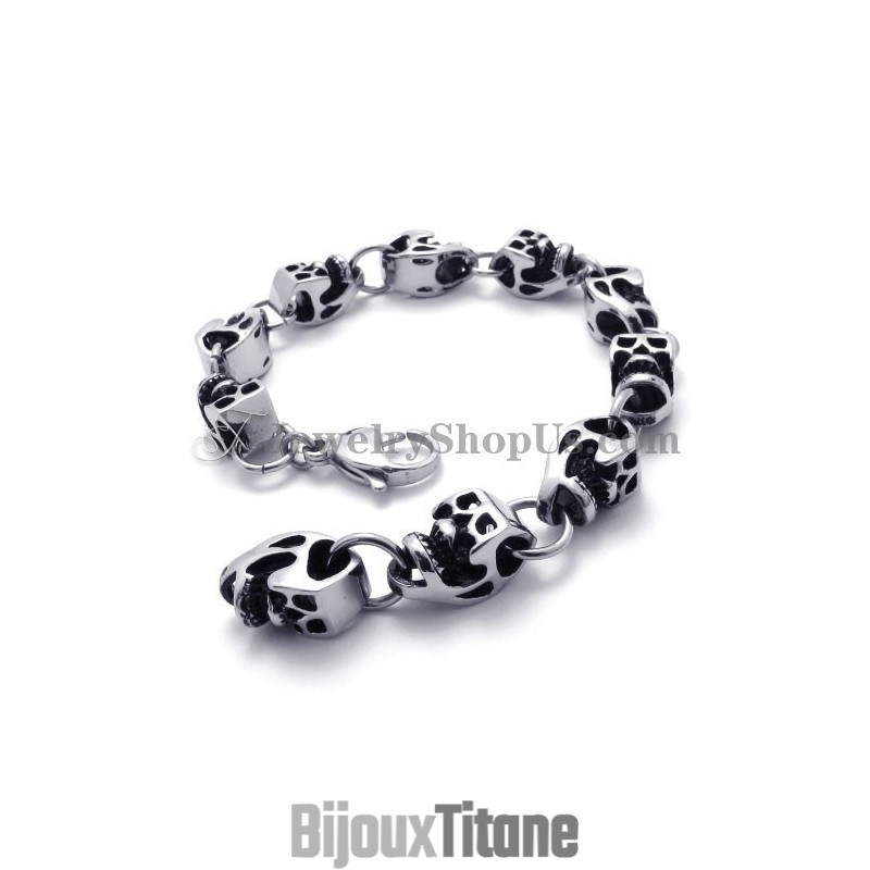 Superbe Bracelet Tête De Mort En Titane