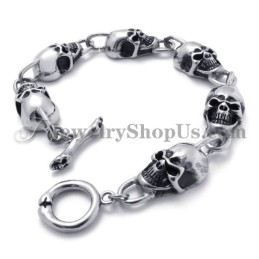 Bracelet En Titane Avec Têtes De Mort Tendance