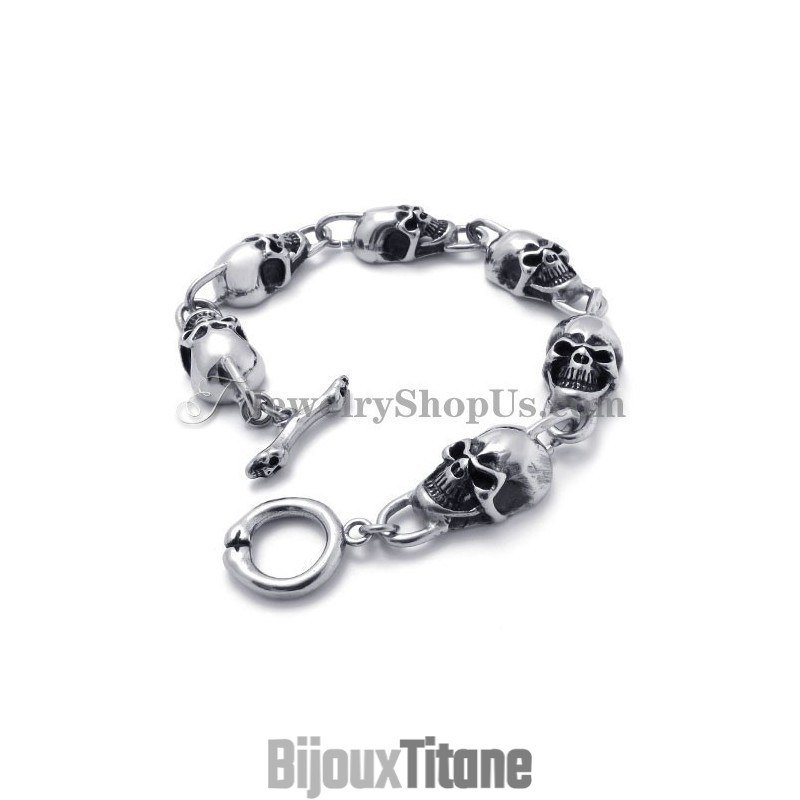 Bracelet En Titane Avec Têtes De Mort Tendance Bracelet En Titane Avec Têtes De Mort Tendance