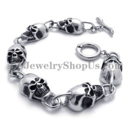 Bracelet En Titane Avec Têtes De Mort Tendance