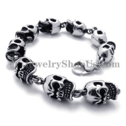 Bracelet Élégant En Titane Avec Têtes De Mort