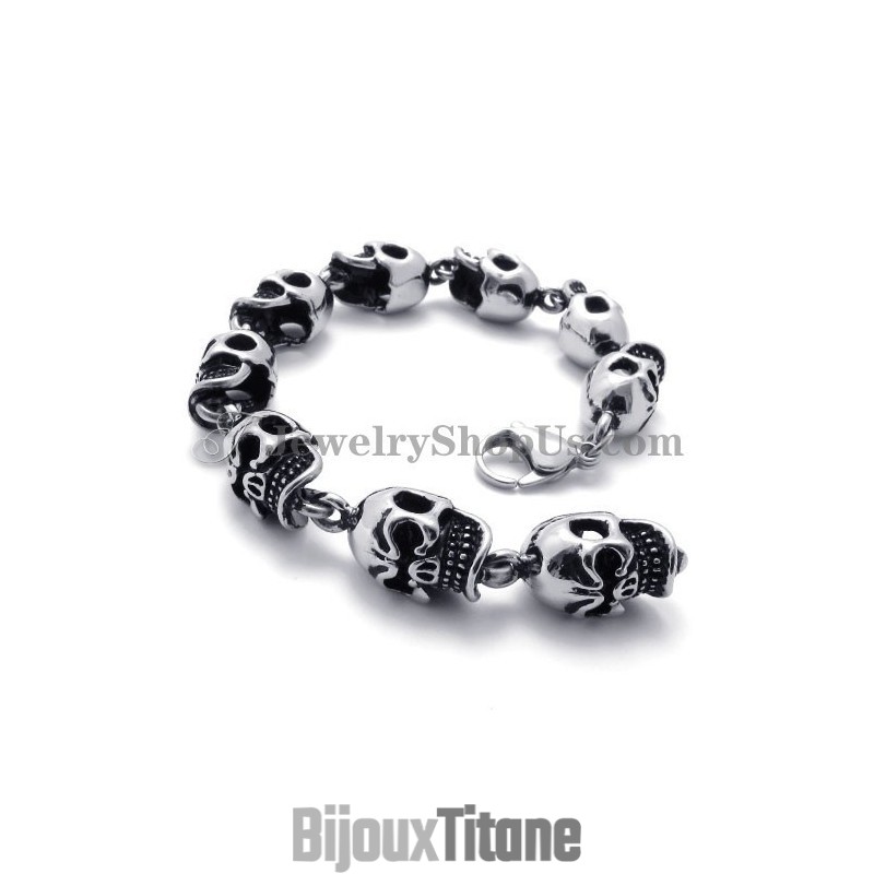 Bracelet Élégant En Titane Avec Têtes De Mort Bracelet Élégant En Titane Avec Têtes De Mort