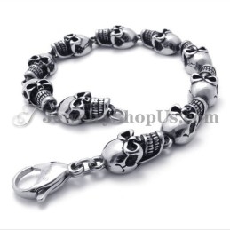 Bracelet Élégant En Titane Avec Têtes De Mort